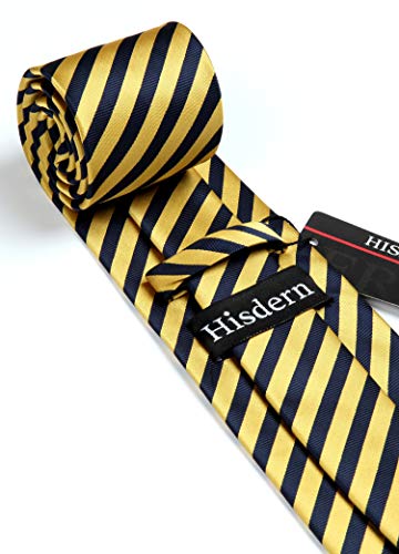 Image of HISDERN Stripe Tie Mens Ties with Pocket Square Set Classic 3.4'' Silk Formal Necktie Handkerchief for Business Wedding
