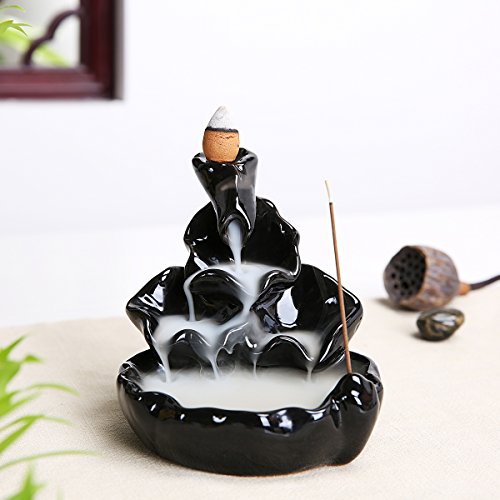 PIXNOR Handmade Incense Tower Burner | Backflow Incense Holder -All Together Now Style, Ideal for Yoga Room or Home Décor (Black)