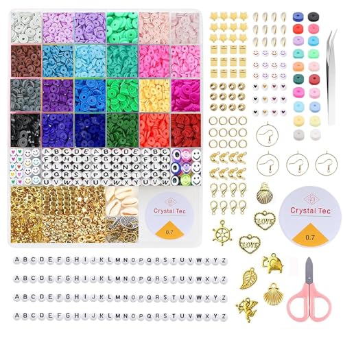 Image of LERUBGA 6000+ Bracelet Making Kit Jewellery Making Kit Macaron Color for Bracelet Making Clay Beads Kit Letter with Unicorn Pendants, Crystal Star Flower Hair Set for DIY Jewelry Crafts