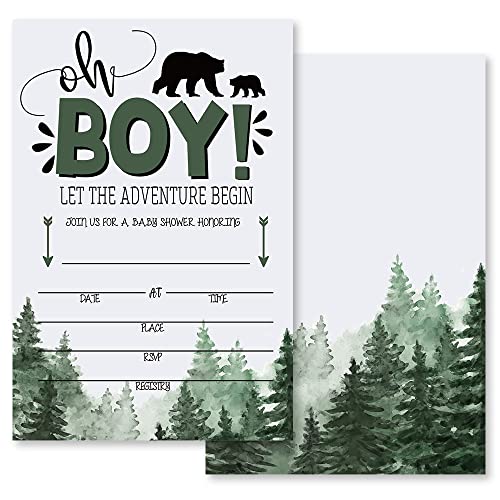 Grace Yonks Wilderness Bear Baby Shower Invitation,Lumberjack Baby Shower Invitation Girl,20 Invitations And Envelopes, Boy Shower Party Invitations, Baby Shower Party Supplies.(078) #TOP8