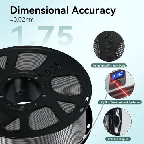Image of Kingroon PLA Filament 1.75mm, 1kg Spool (2.2lbs), + /- 0.02mm Tolerance, Smooth 3D Printing Filament, Fits for Most FDM 3D Printers, Silver