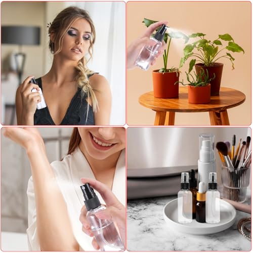100 Pcs 2 oz Plastic Mini Spray Bottles, 60 ml Small Travel Spray Bottles Plastic with Pump Spray Cap Refillable Containers for Essential Oils Perfumes Makeup Cleaning Fluid4