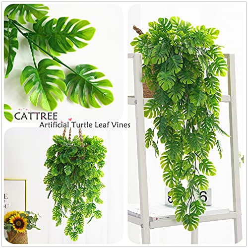 Cattree Monstera Leaves Artificial Hanging Vines 4 Pack, Fake Ivy Tropical Leafs Green Leaf Plants Greenery Faux Vine Ivy Rattan Ferns For Wedding Garden Home Hawaiian Part Outdoor Décor #TOP3