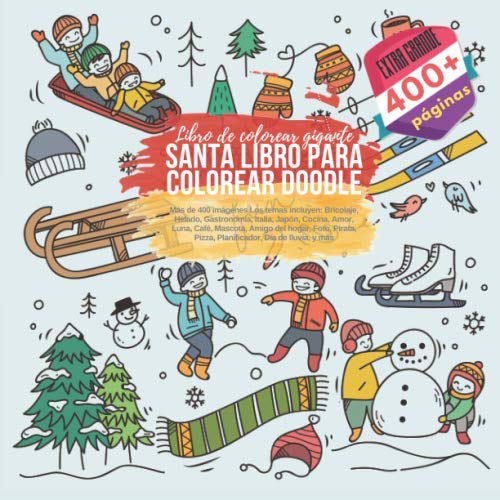 Santa libro para colorear Doodle. Libro de colorear gigante. Más de 400...