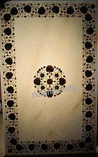 24 X 36 Inches Shiny Multicolor Stones Inlaid Coffee Table Top White Marble Rectangle Shape Patio Table From Indian Vintage Art And Crafts #TOP5