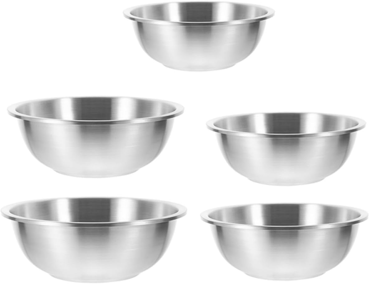 Luxshiny 5pcs Stainless Steel Mixing Bowl Salad Bowl Lids for Cooking Baking Mixing Restaurant Home