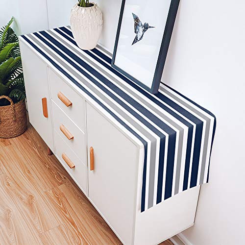 Stripe Table Runner-Navy Blue Gray White Cotton Linen-Long 72 Inche Dresser Scarves,Farmhouse Tablerunner For Kitchen Coffee/Dining/Sofa Table Bedroom Home Living Room,Scarf Decor For Holiday Dinner #TOP4