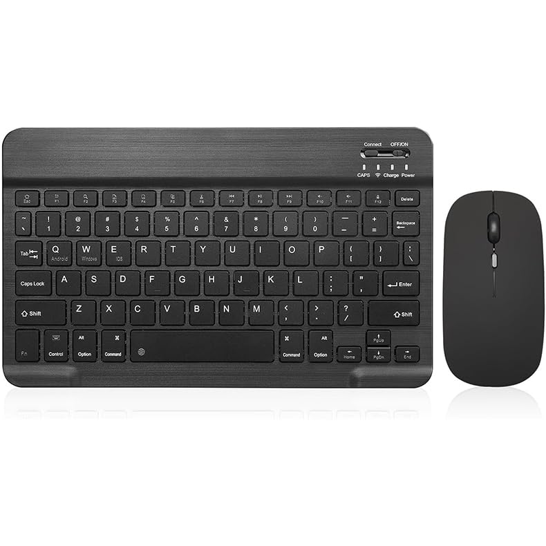 Ultra-Slim Bluetooth Keyboard 25cm Wireless 200g Lightweight Silent Keys 40-Hour Battery Life Black with Mouse