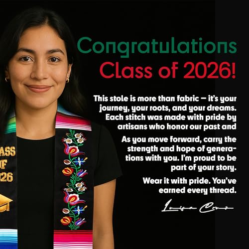 Image of Deluxe Mexican Graduation Sash 2026 | Embroidered Estolas de Graduacion 2026 | Authentic Mexican Sash for Graduation 2026