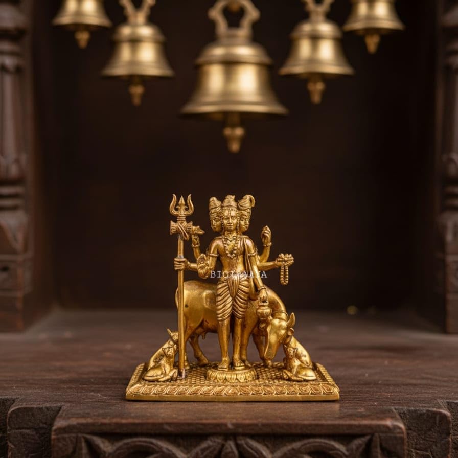 Pure Brass Lord Dattatreya Idol | Dattatreya Murti Depicting Brahma Vishnu Mahesh | 100% Brass Hindu God Statue for Home Temple, Pooja Room, Office & Spiritual Décor | Sacred Devotional Gift-image-38