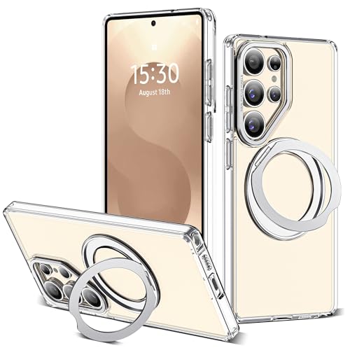 Image of for Samsung Galaxy S25 Ultra Case with 360Rotatable Magnetic Ring Stand Compatible with Mag-Safe Military Protection Shockproof Transparent Phone Cases for S25 Ultra 6.9 inch,Clear