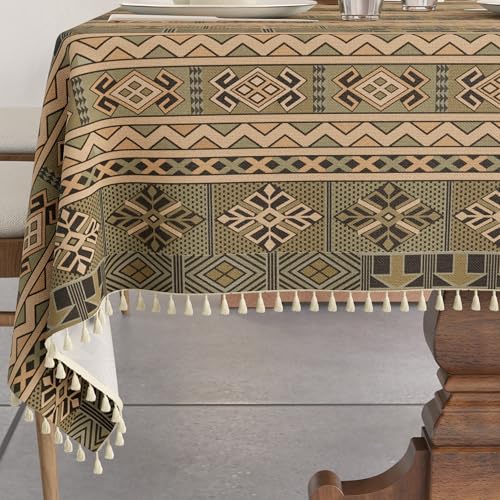 Image of Encasa XO Dining Table Cover Cloth for 6 to 8 Seater with Tassel | Rectangular Size - 140x230 cm (56x91 in) | African Tribal Printed Cotton Table Cover | Made for Everyday Meals & Festive Decor