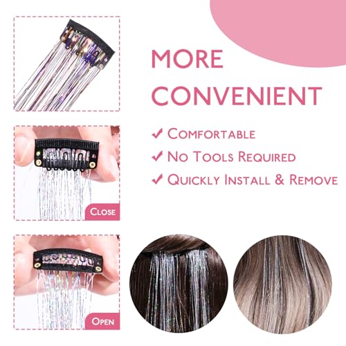 Image of WENNALIFE Hair Tinsel kit for Girls, Clip in Rainbow, 12PCS 24 Inch Hair Accessories for Women Clip in Colorful Glitter Tinsel Hair Fairy Girls Hair Accessories for Kids