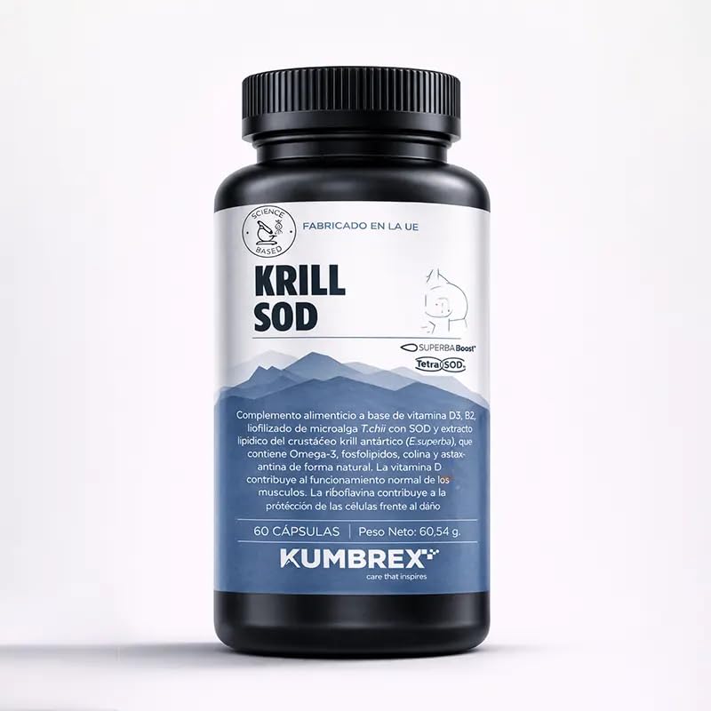 KRILL SOD® – Omega 3 de Krill Antártico SUPERBA krill® con Fosfolípidos, Colina y Astaxantina + TetraSOD® – Complemento Alimenticio para Deportistas y Personas Activas (60 capsulas)