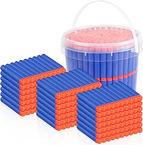 Pokiiulk Refill Darts Bullets Compatible with Nerf Guns N-Strike Elite Series, 300PCS Refill Darts Premium Foam Bullets Pack with Portable Storage Bucket