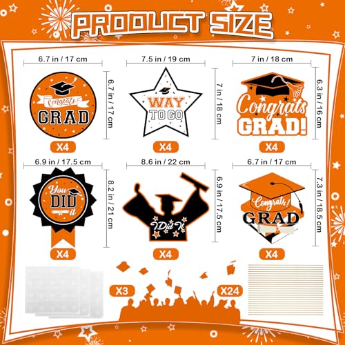 Image of 24Pcs Graduation Party Decorations Class of 2026, Graduation Centerpieces for Tables, 2026 Congrats Grad Party Centerpiece Stick Table Toppers for Graduation Party Supplies (Orange,Black)