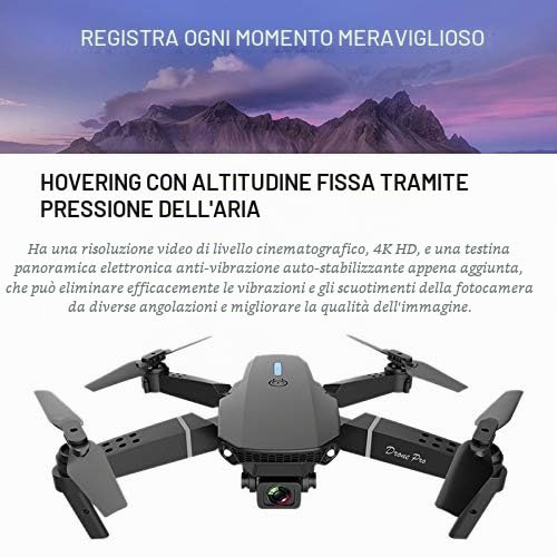 E88 WIFI FPV Drone con Grandangolare 4K HD Doppia Fotocamera Pieghevole, Altitude Hold, Telecomando, Quadricottero, Droni Professionali