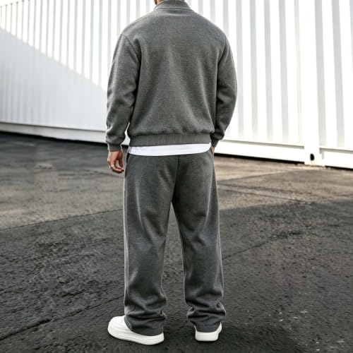 Mens Sweat Sets Ribbed Collar Full Zip Top and Loose Wide Leg Pants Set - image 4
