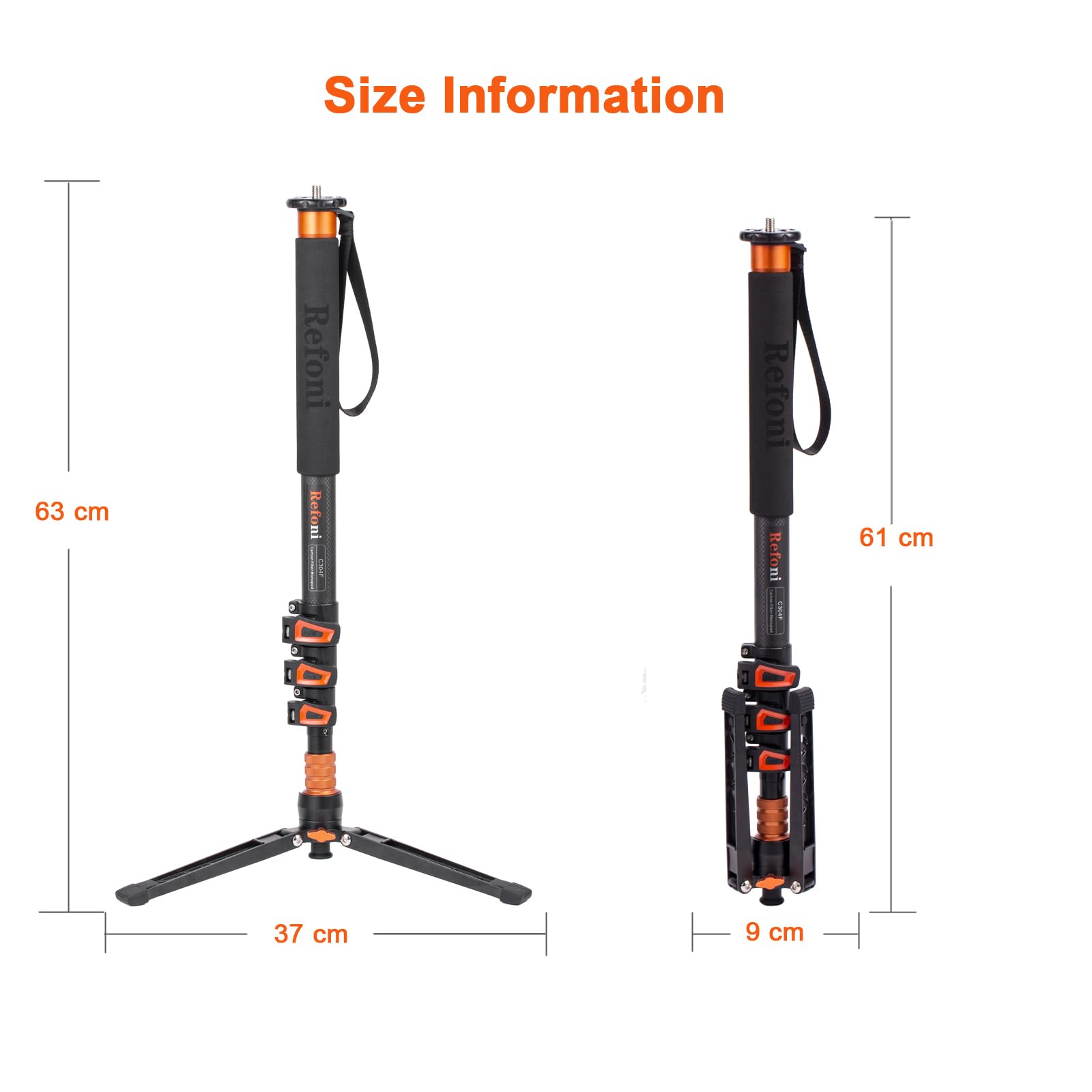 Monopié de Fibra de Carbono, Refoni C304F Monopié de 173 cm con pies de Apoyo para Hacer Frente a Todos los Kits DSLR o Mirroless más Grandes, con una Capacidad de Carga máxima de 20 kg