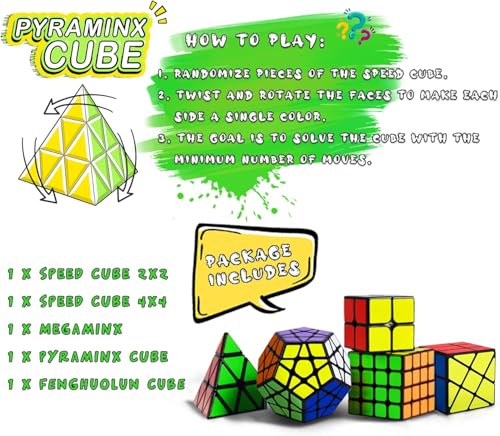 Image of Speed Cube Set, Puzzle Cube, Magic Cube 2x2 4x4 Pyraminx Pyramid Megaminx Fenghuolun Puzzle Cube Toy Gift for Children Adults, Pack of 5