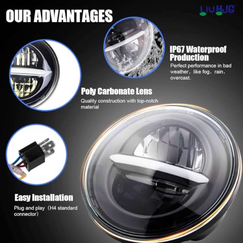 Image of LIU HJG 7 Inch 90W 12V-80V Round Led Headlight with Minus DRL For Motorcycle