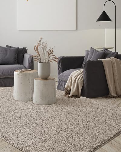 the carpet Foxy Shaggy Teppich - Hochflor Teppich Wohnzimmer & Schlafzimmer - Waschbar & rutschfest - Sand 80 x 150 cm