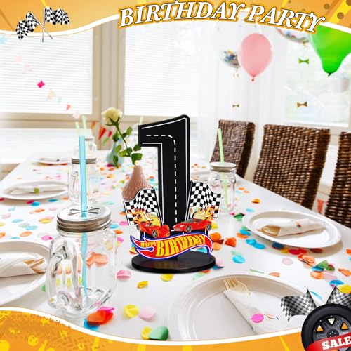 MiniInflat Race Car 1st Birthday Number Sign Centerpiece Race Car Theme 1st Birthday Party Supplies Wooden Table Decoration Photo Props for Boys One Year Old