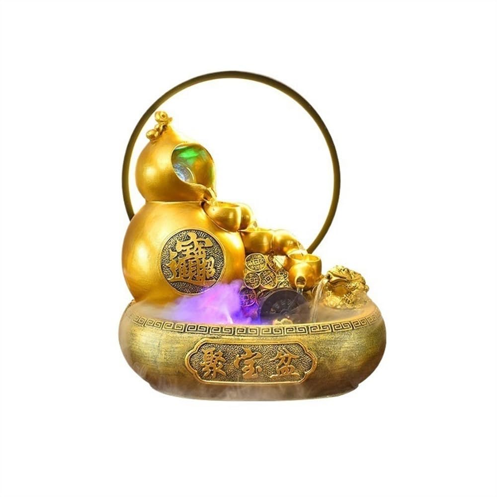 Fontaine de table Feng Shui roue de la fortune et gourde zen en circulation