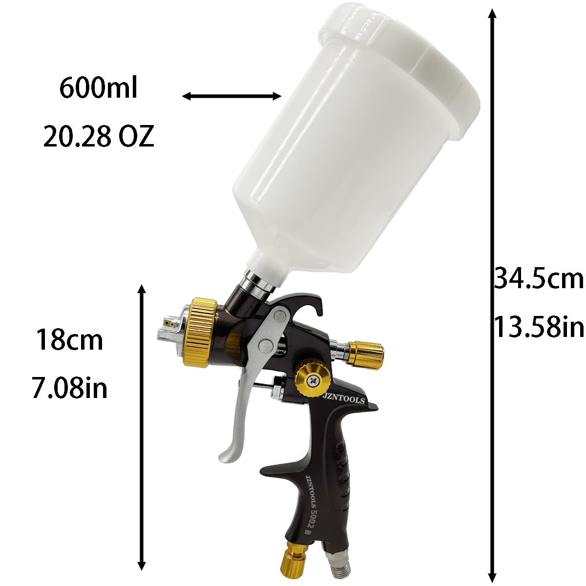 HVLP - Pistola a spruzzo, 1,3 mm, 1,5 mm, 1,7 mm, ugello in acciaio inox, capacità 600 ml, spruzzatore professionale per vernice a gravità, per primer e vernici (1,4 mm, 1,7 mm, 2,0 mm)