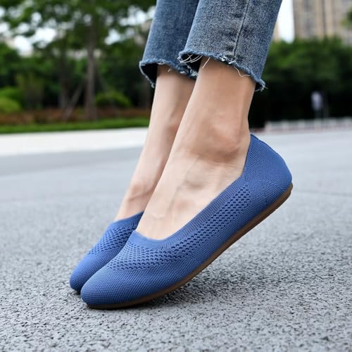 Image of Puxowe Women's Ballet Flats Breathable Knit Slip On Comfortable Round Toe Walking Shoes with Arch Support Insole for Work