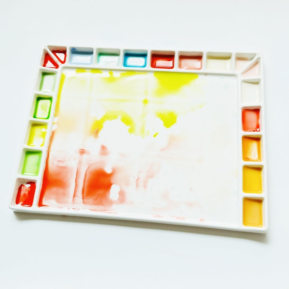 Bower Bird Porcelain Watercolor Palette 18wells/20wells Rectangle Artist Professional Ceramic Palettes for Painting (Porcelain) (12.6x9.4in)