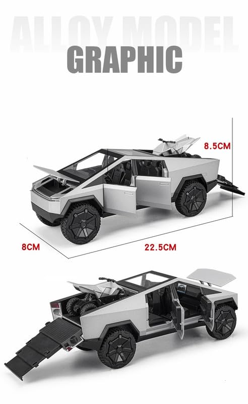 Image of 1:24 Scale Big Tesla Cybertruck Model Diecast Metal Pullback Toy Car with Openable Doors & Light, Music Boys Car for Kids Best Toys Gifts Toys for Kids (Color Silver)