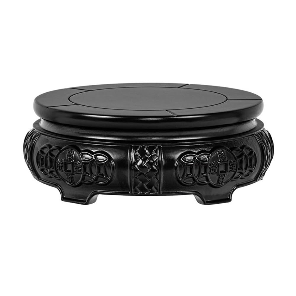 V2t9R4m7 Bonsai pot stand Circular Ebony Relief Sculpture Display Base, Home Fishbowl Vase Bonsai Stand Bonsai display stand(Large)