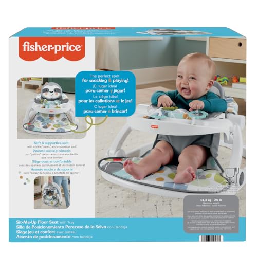 Image of Fisher-Price Portable Baby Chair Sit-Me-Up Floor Seat with Snack Tray, Newborn Sensory Activity Toys & Plush Cute Sloth Washable Pad