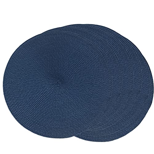 Manteles individuales tejidos, manteles individuales de plástico tejidos redondos de 35 cm, juego de 6 unidades, morado (azul)
