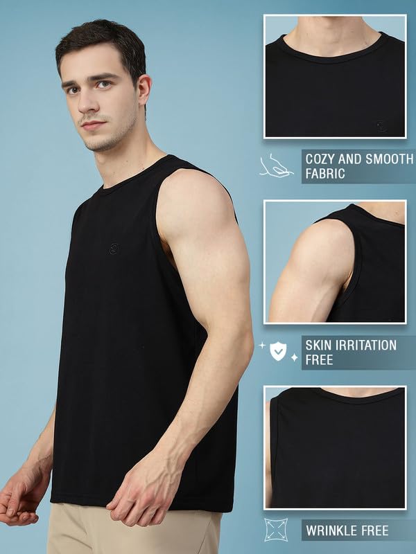 Image of CHKOKKO Tank Tops Sleeveless T-Shirt for Men Gym Wear Vest Solid Stylish Round Neck Running Sando for Sports Workout Fitness & Casual or Beach Wear