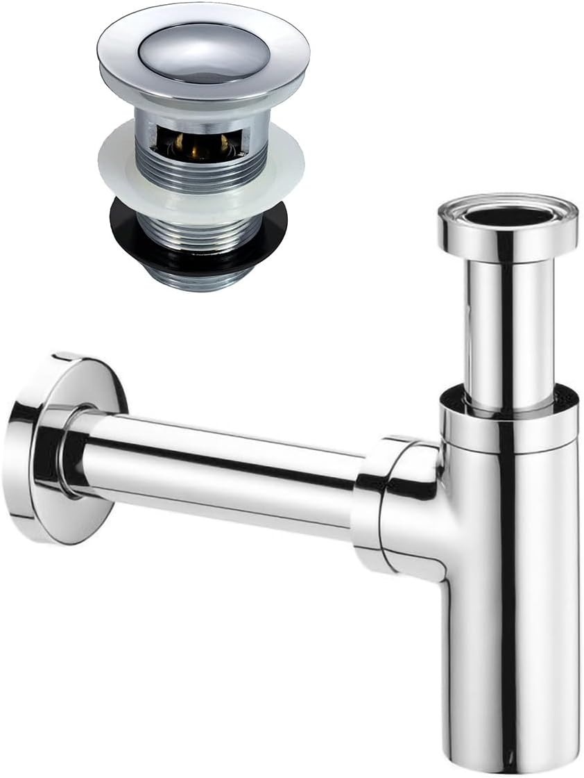 Universal Chrome Bottle Trap and Slotted Waste for Bathroom Basin Sink