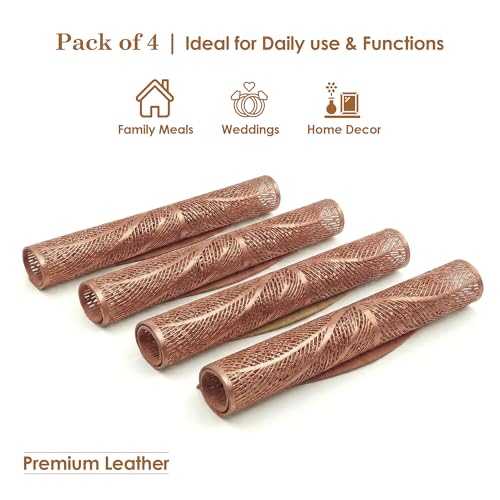 Image of Kuber Industries 4 Pcs Set Leather Side Table Mats | Washable Placemat /Dining Table Mat for Wedding and Family Functions | Big Patta Design - Copper