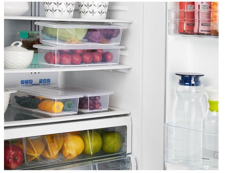Image of Amazon Brand - Solimo Plastic Stackable Storage Containers With Removable Drain Plate For Fridge, Rectangle 1400ml