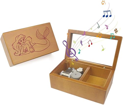 ROSIKING Caja de música de madera con mecanismo de espejo, joyería tallada, cajas musicales, Navidad, cumpleaños, regalos de San Valentín, juega