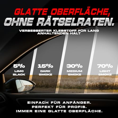 Tönungsfolie Auto BLACKGLASS IX® Fensterfolie in Profi-Qualität - Tönungsfolie für Autos, Vans & andere Fahrzeuge (5% VLT, 6m x 65cm, 2 Lagen, Limo Black Tint)