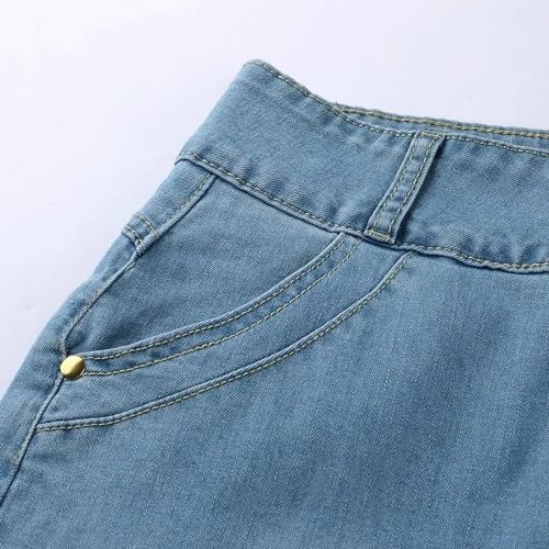 Front Button Washed Denim A-Line Skirts High Waisted Long Jean Skirt for Women Midi Length3