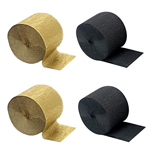 ZYOOO Serpentinas de papel crepé negro y dorado, 12 rollos (25 m/82 pies por rollo)