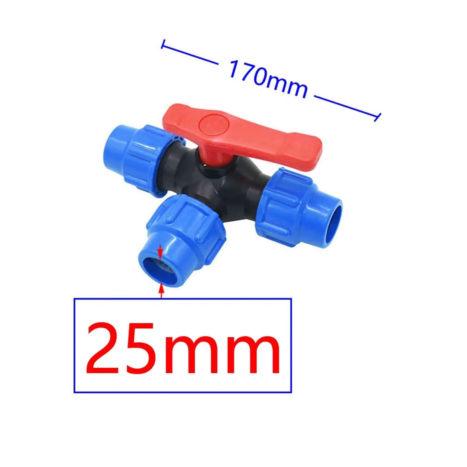 Raccordi per tubi a doppia uscita, Raccordo rapido a 3 vie for tubo in PE, rubinetto da giardino in plastica, dimensioni multiple(40mm,40MM)