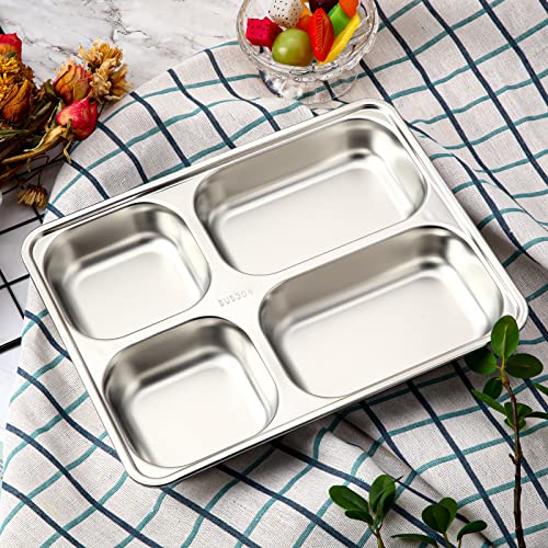 5 Pack Stainless Steel Rectangular Divided Dinner Tray Metal Dinner Plates Divided Plates For Adults Snack Food Portion Plates With Compartments Serving Plate Dividers For Food Control (4 Sections) #TOP6