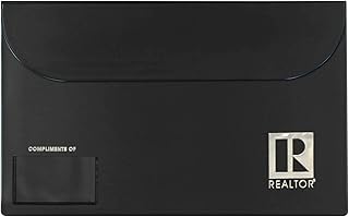 Legal Size Vinyl Document Folder with Clear Business Card Pocket, Real Estate Agent Supply Holds Closing Paperwork (Black, R Logo - 1 Pack)