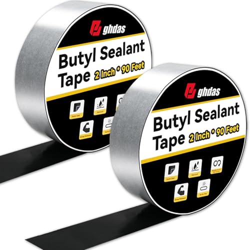 Image of Bghdas - 2 Pack Butyl Sealant Tape 2 inch X 90' - Double Sided - Black Vapor Barrier Butyl Tape for Wall of Crawl Space, Rv Windows, Deck Boat, Crawlspace (Waterproof, Weatherproof)