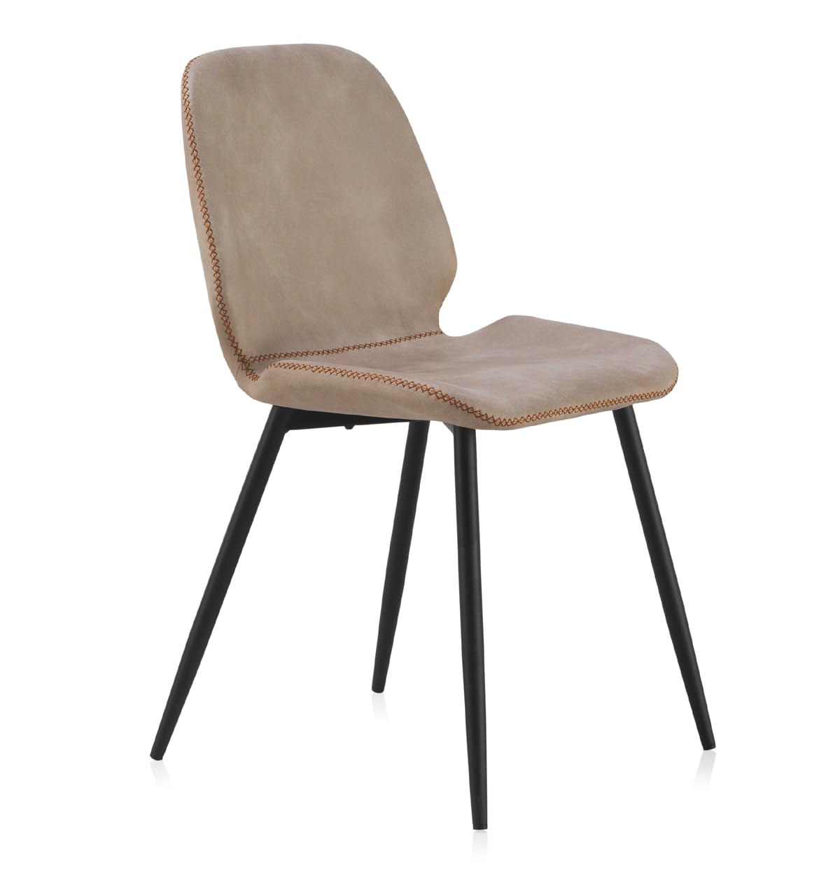 Chaise rembourrée beige salle à manger avec piétement métal noir moderne x2