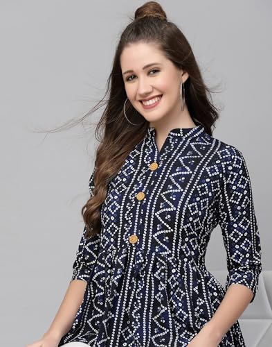 Image of Bollyclues Women's Crepe Bandhni Printed Peplum Top(BC-to)