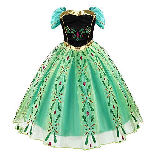 Discoball Vestido de princesa Anna para niñas, disfraz de cosplay para Halloween, Navidad, niñas, fiesta de cumpleaños, vestido de coronación